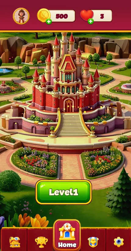 Opening screen of Royal Match: King's Tale in the browser build
