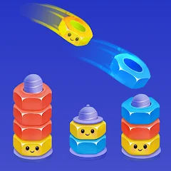 Colorful nuts on bolts in Puzzle Hex